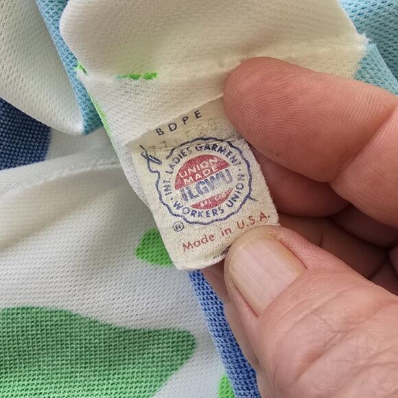 60s Mod Retro Collared Dress Blue Green Turquoise Vintage House Wife Size 18 - Picture 12 of 15